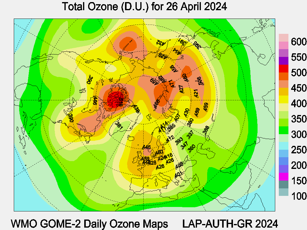 Total Ozone D.U. map for yesterday